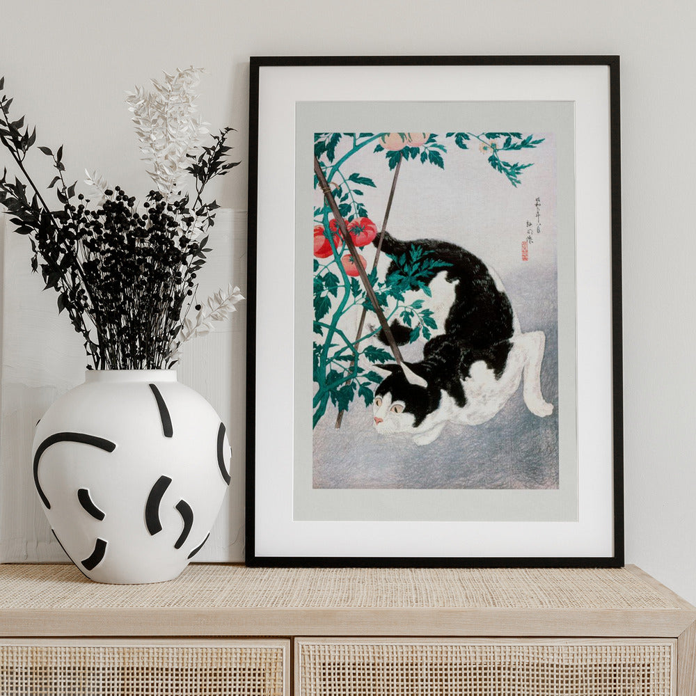 Cat With Tomato Plant (1931) - Art Print by Hiroaki Takahashi