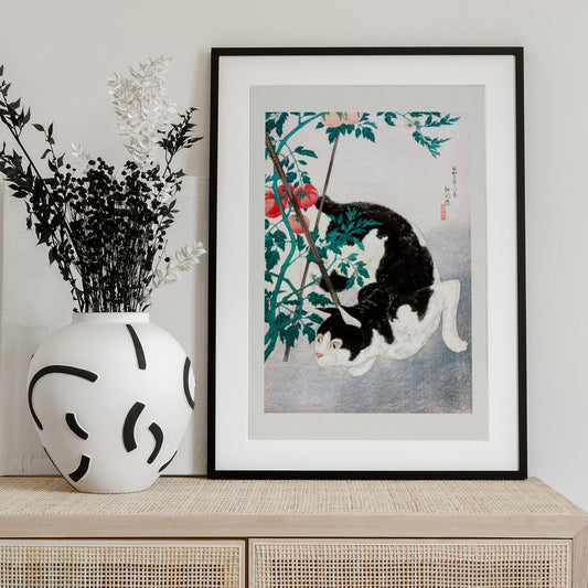 Cat With Tomato Plant (1931) - Art Print by Hiroaki Takahashi