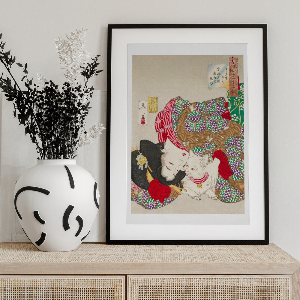 Woman With Pet Kansei Era (1888)    Boarder   By Tsukioka Yoshitoshi - Art Print by Tsukioka Yoshitoshi