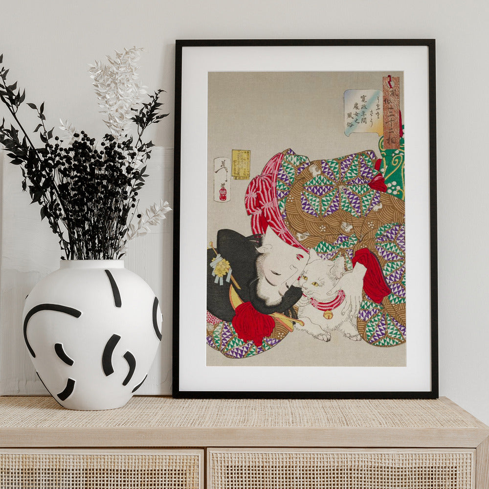 Woman With Pet Kansei Era (1888) By Tsukioka Yoshitoshi - Art Print by Tsukioka Yoshitoshi