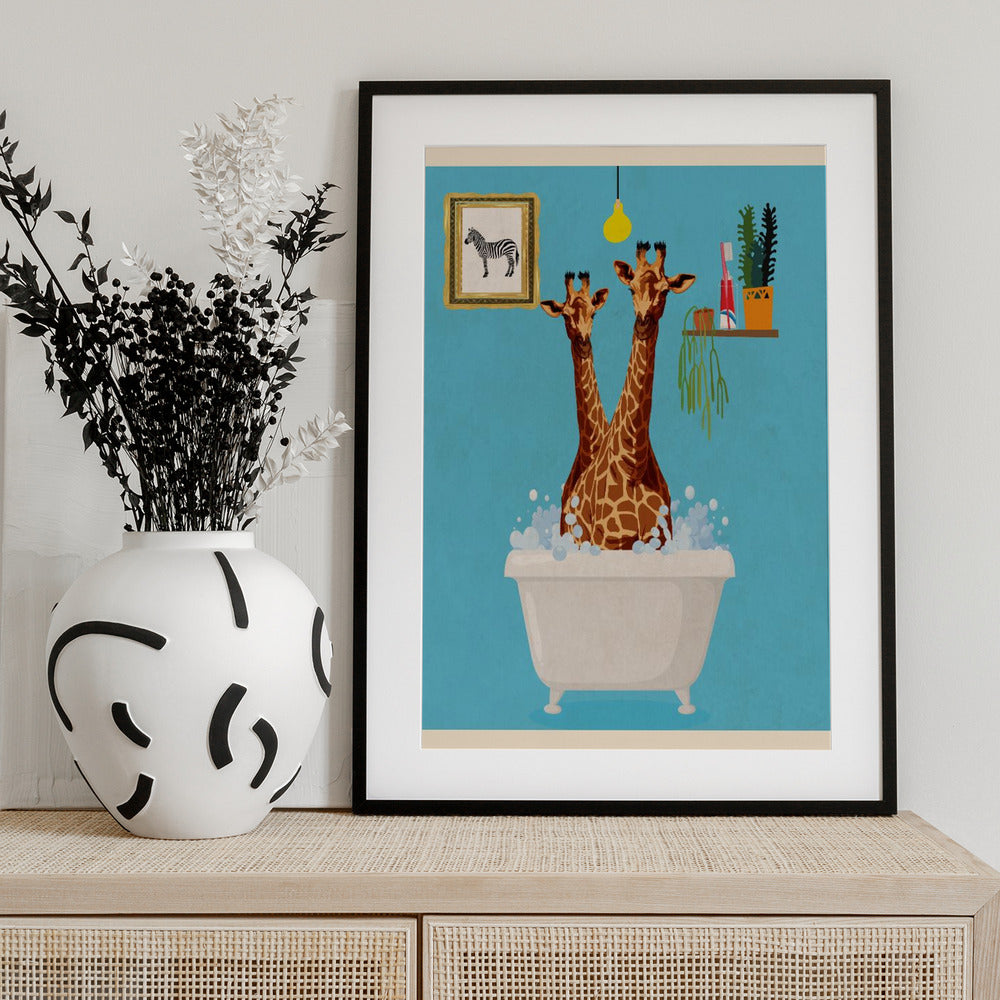 Giraffes In Bath - Art Print by WallChart Art Studio