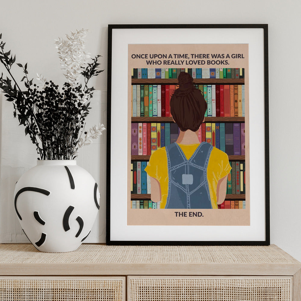 Book Girl (brunette) - Art Print by WallChart Art Studio