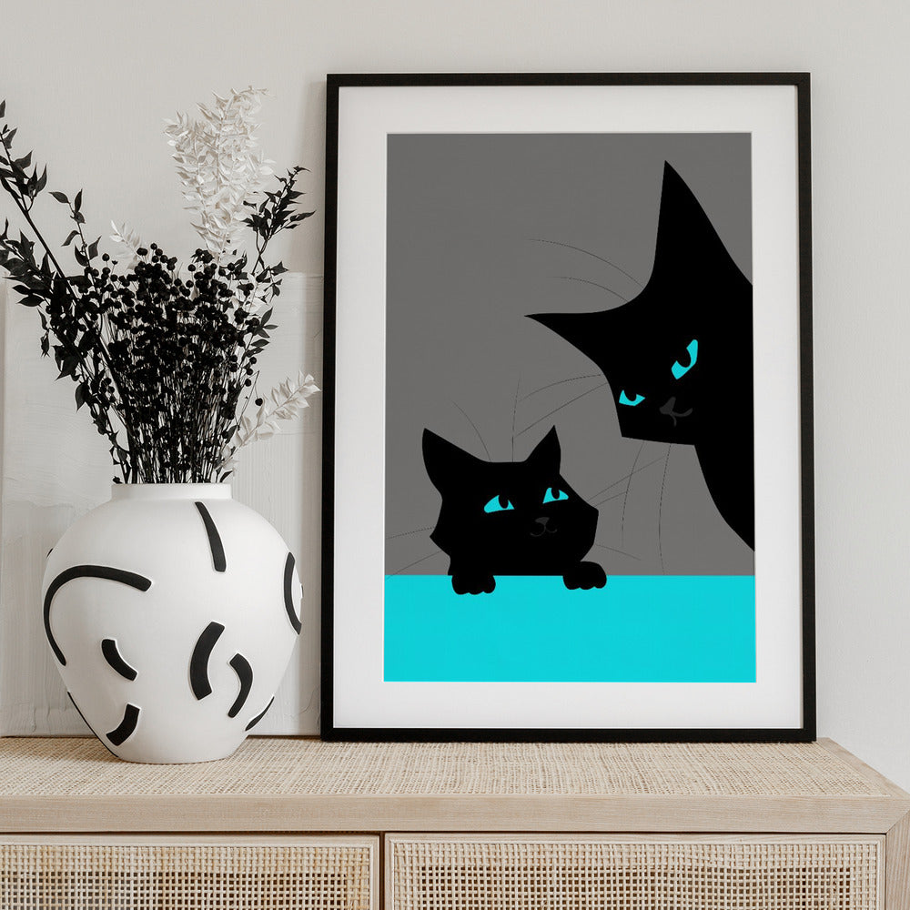 Black Cats (blue) 01.png - Art Print by WallChart Art Studio