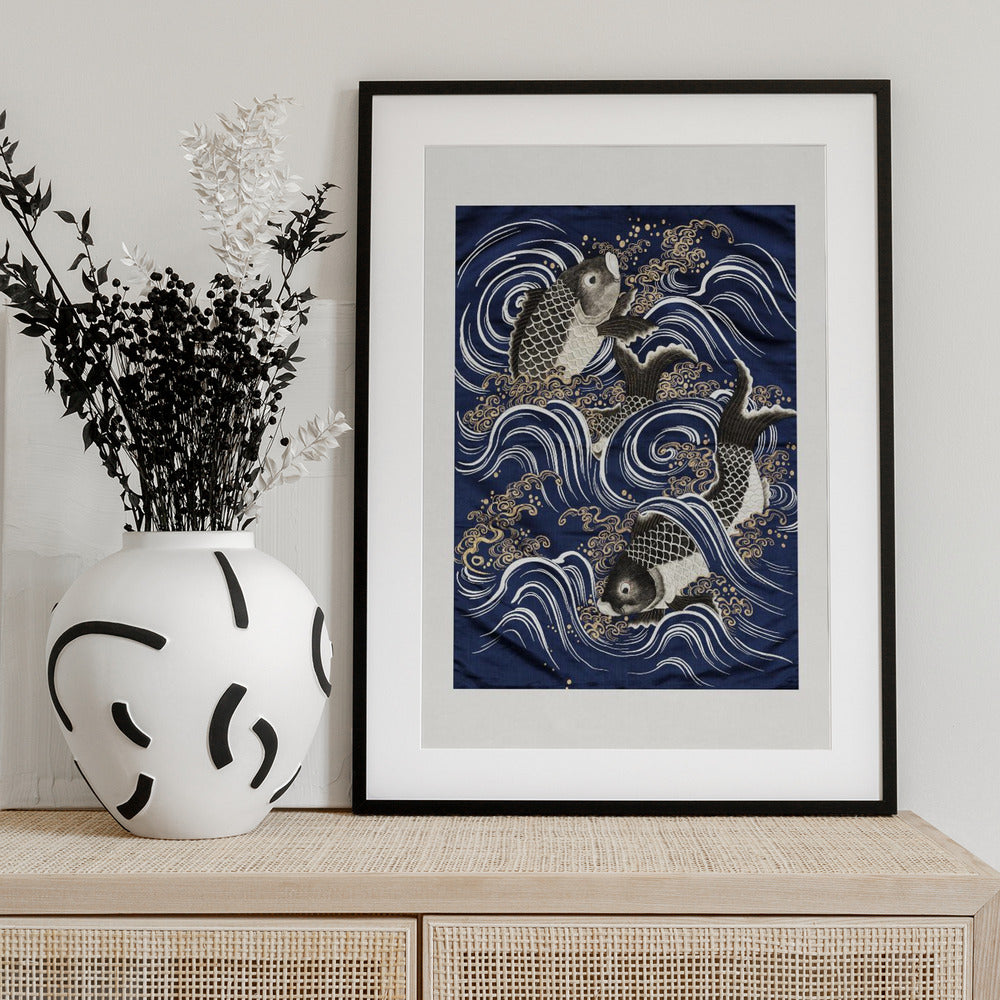 Carp In Waves During Meij Period - Art Print by Unknown