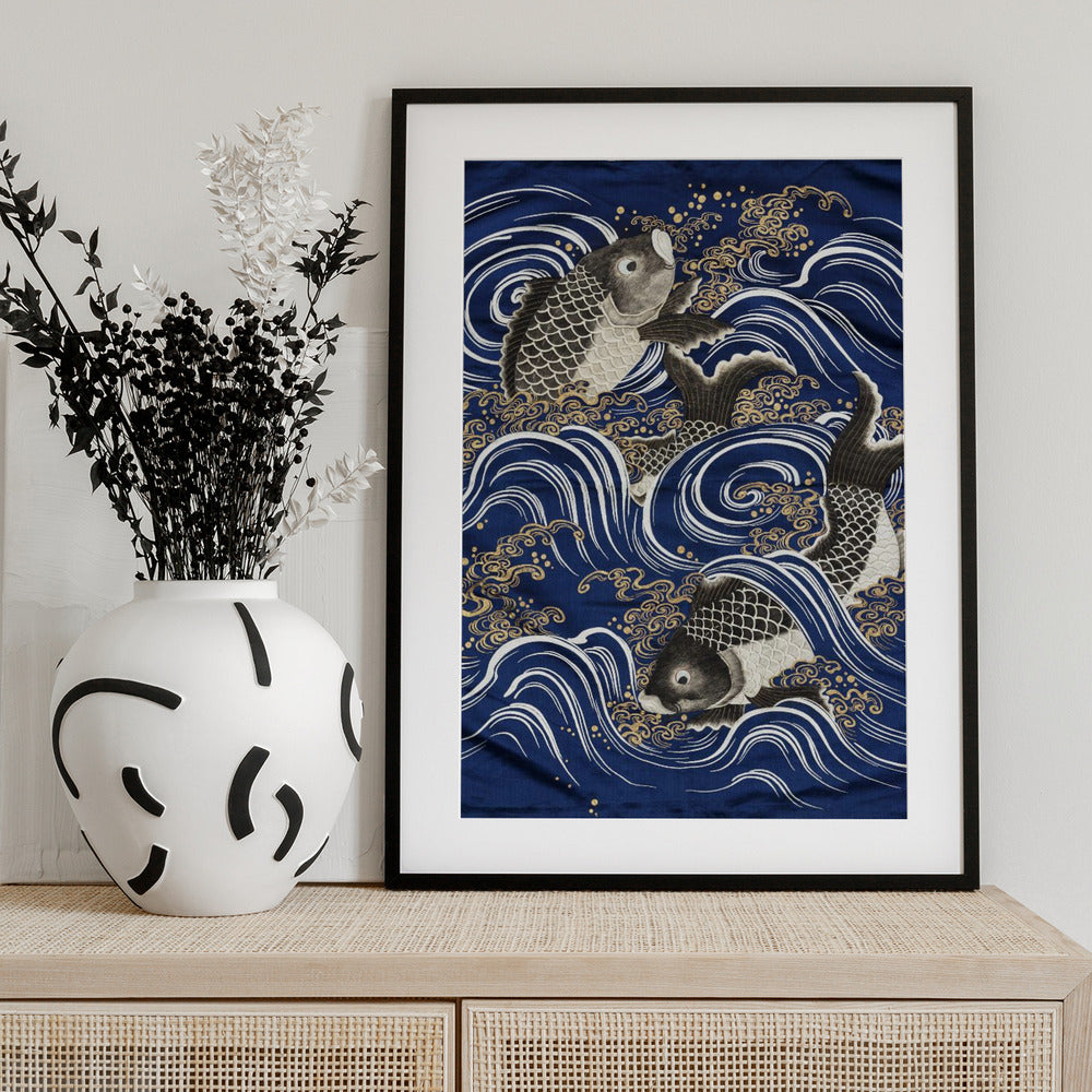 Carp In Waves During Meij Period - Art Print by Unknown