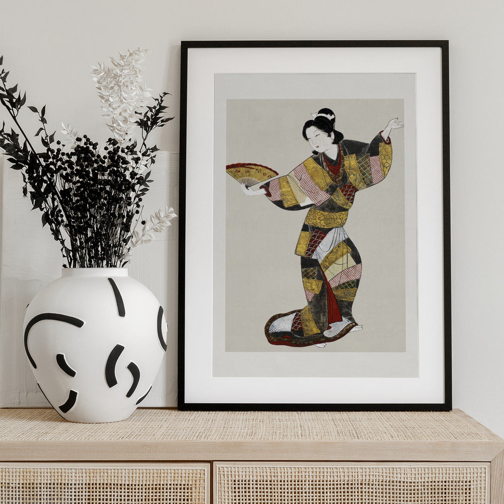 Japanese Female Dancer (17th Century) Vintage Painting Boarder - Art Print by Unknown