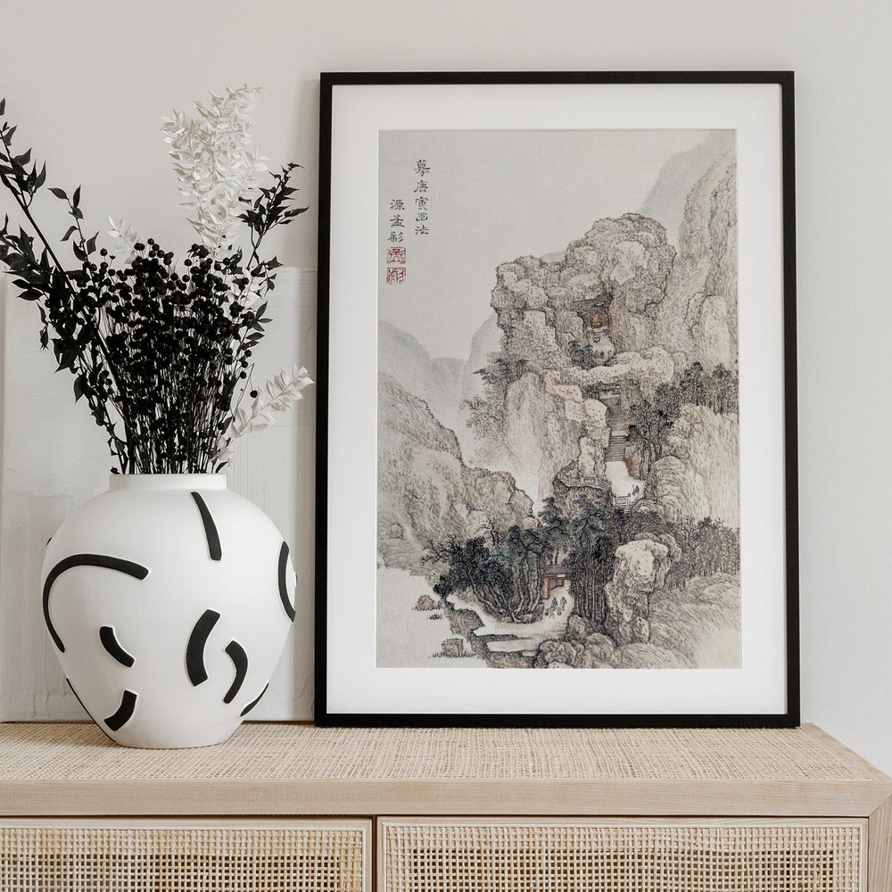 Japanese Rocky Landscape, Vintage Illustration - Art Print by Ko Fuyo
