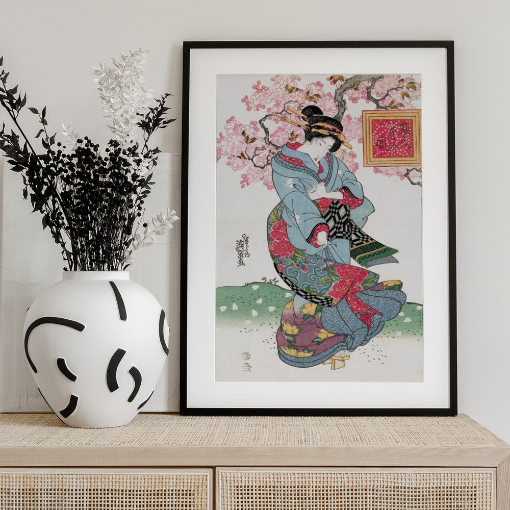 Japanese Woman (1828) Vintage Woodblock Print - Art Print by Keisai Eisen