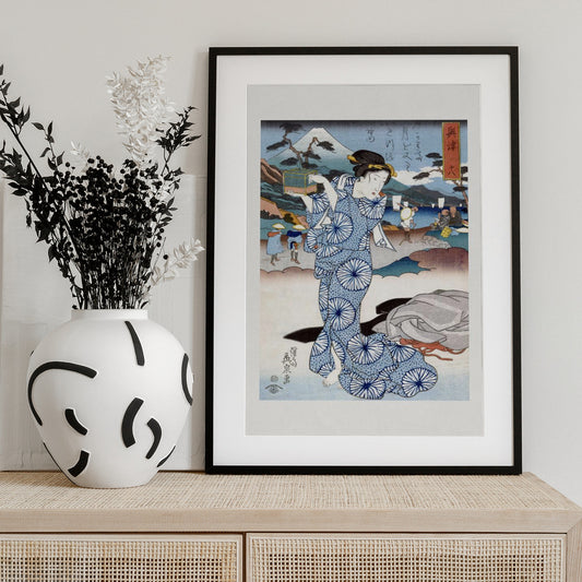 Japanese Woman (1830) Vintage Woodblock Print Boarder - Art Print by Keisai Eisen