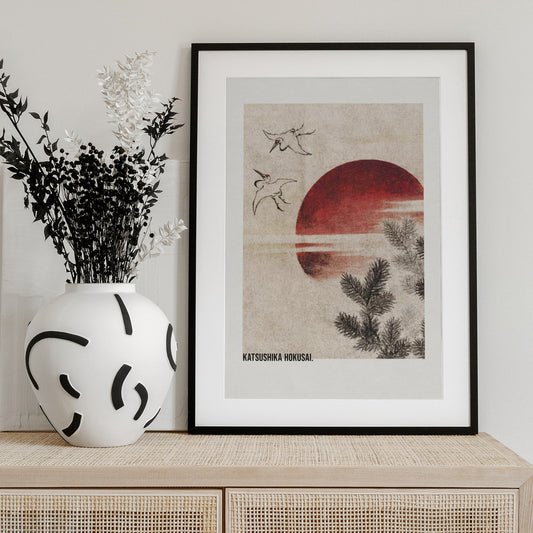 Birds and Sunset, From Album of Sketches (1814) - Art Print by Katsushika Hokusai