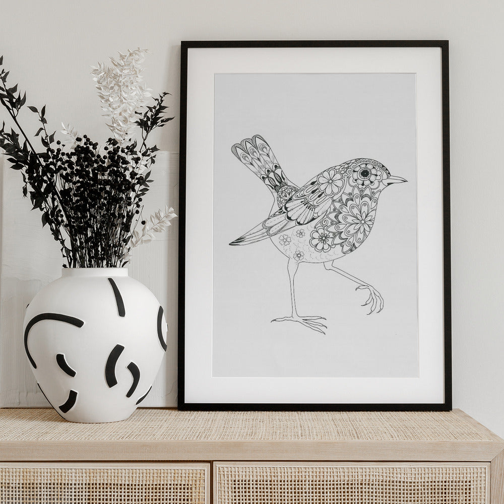 Flowered Bird Robin - Art Print by Isabelle Brent