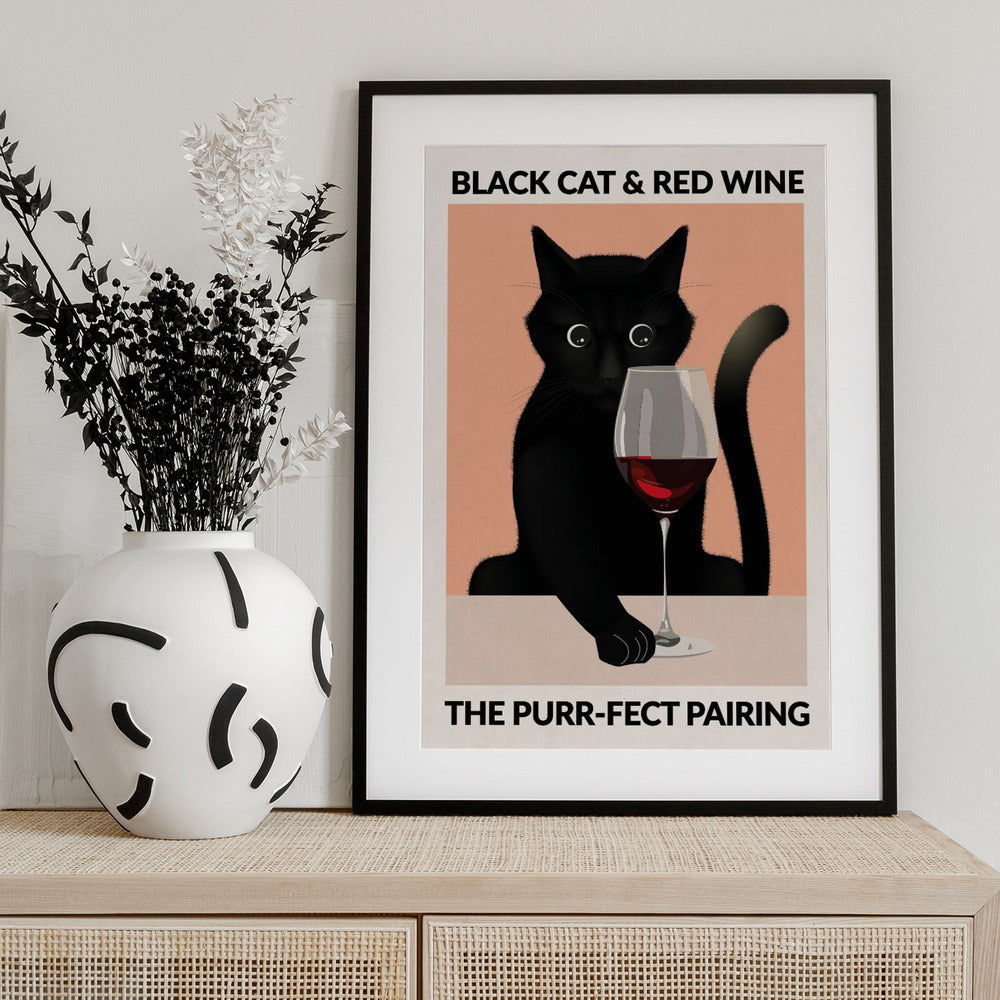 Cat & Wine Purr Fect - Art Print by WallChart Art Studio