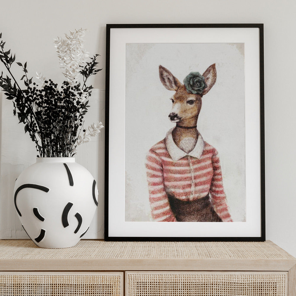 A Deer With A Human Body Shape - Art Print by Mike Koubou