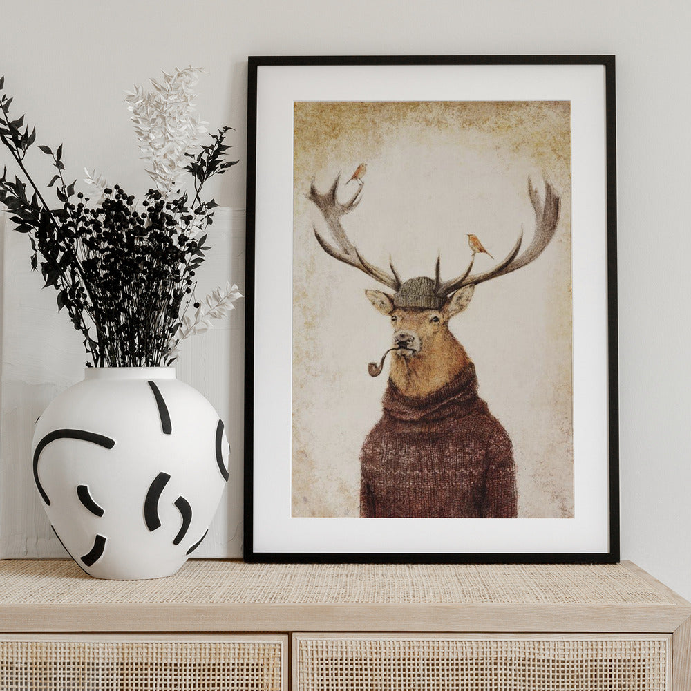 Winter Stag - Art Print by Mike Koubou