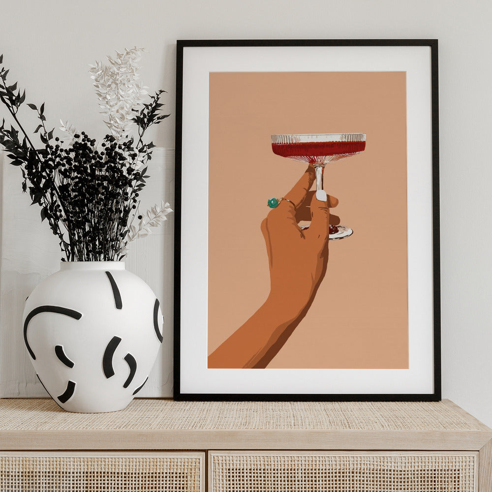 A Hand Holding A Glass Of Red Wine - Art Print by Uma Gokhale