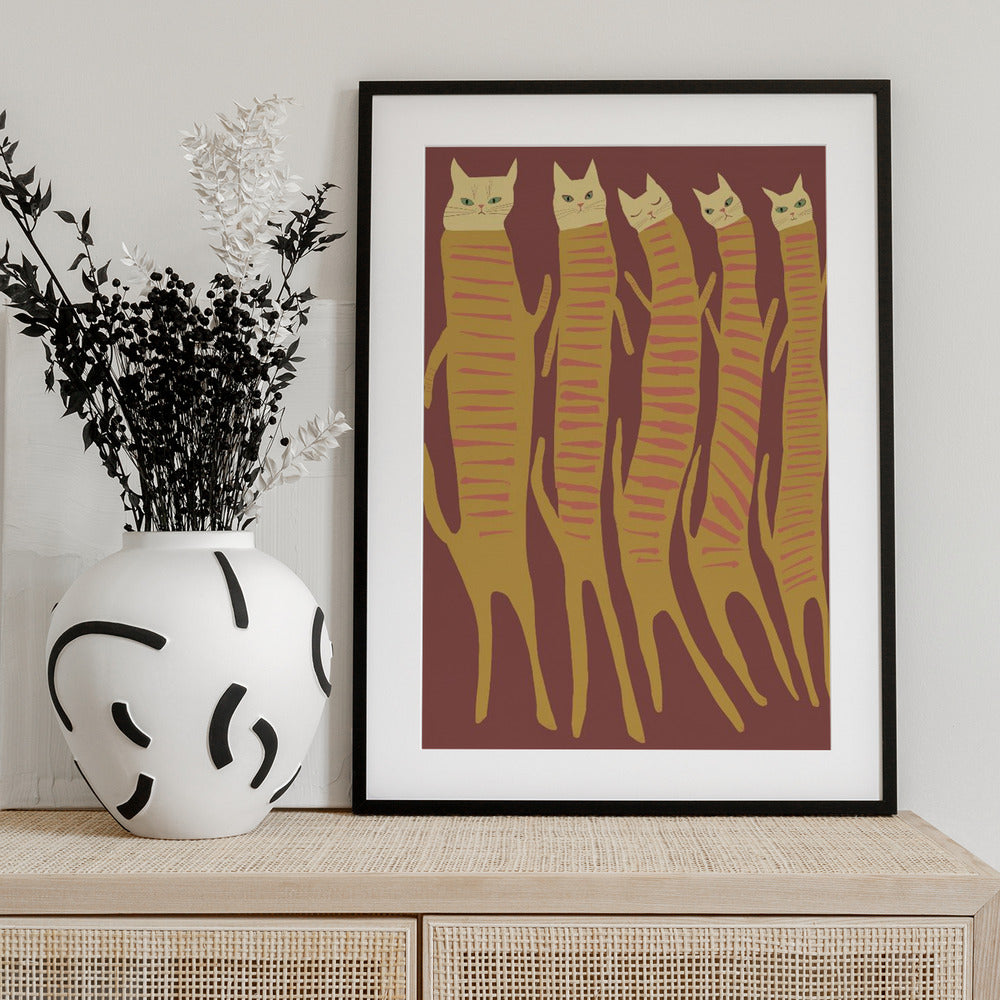 Five long cats - Art Print by Sharyn Bursic