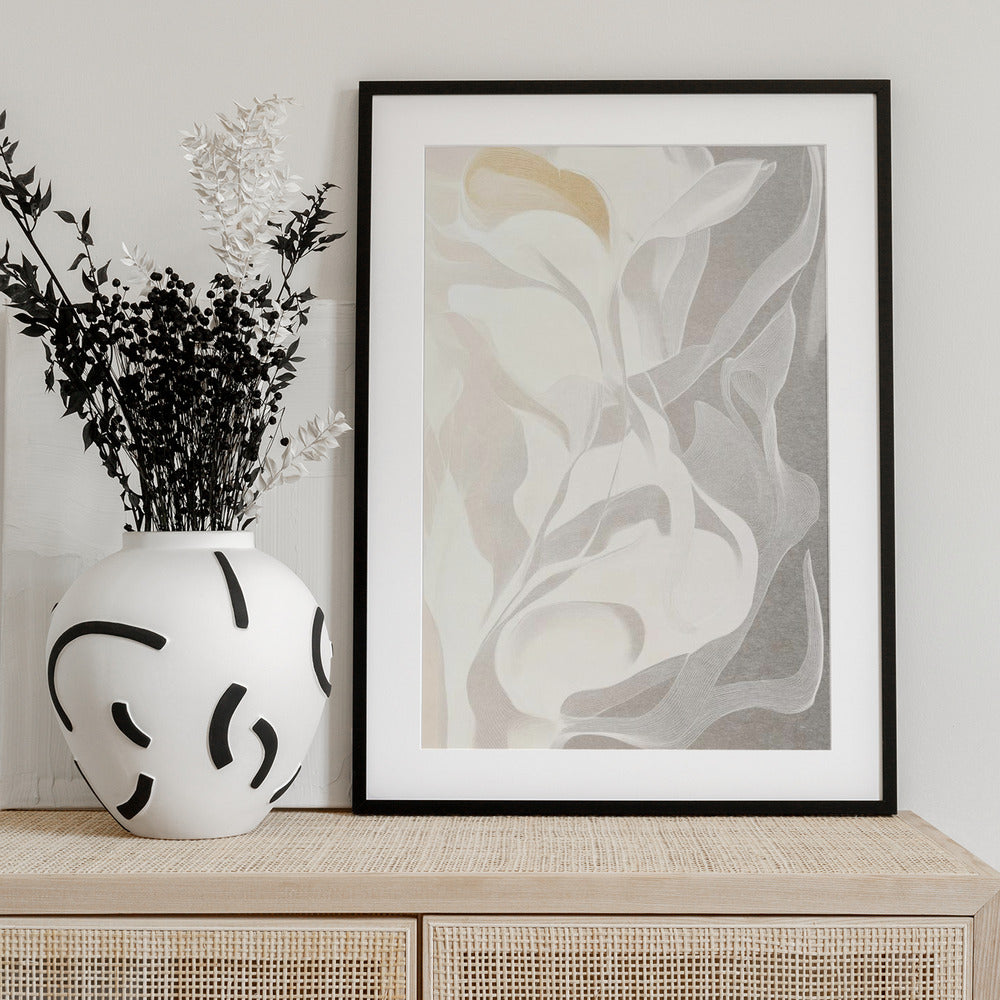 Swirling White and Gray Lines - Art Print by Alma