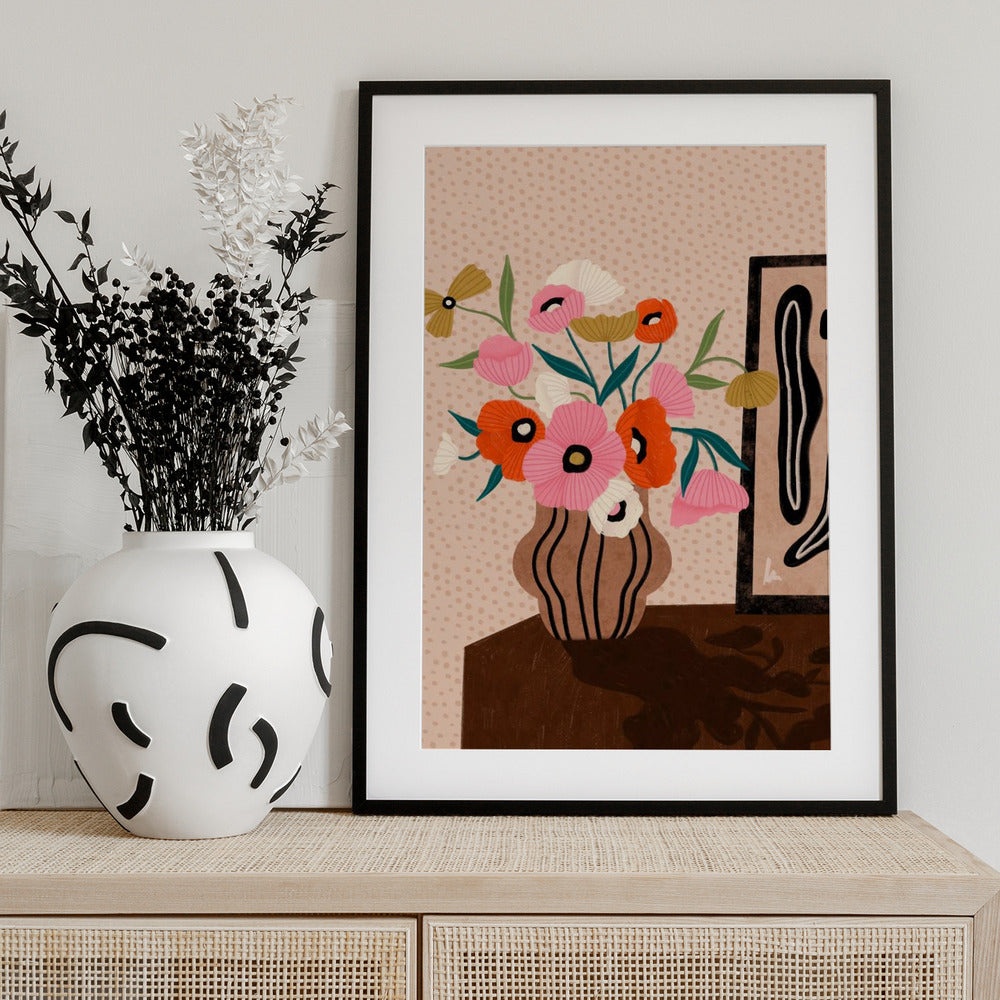 Flowers On Sideboard - Art Print by Bea Müller