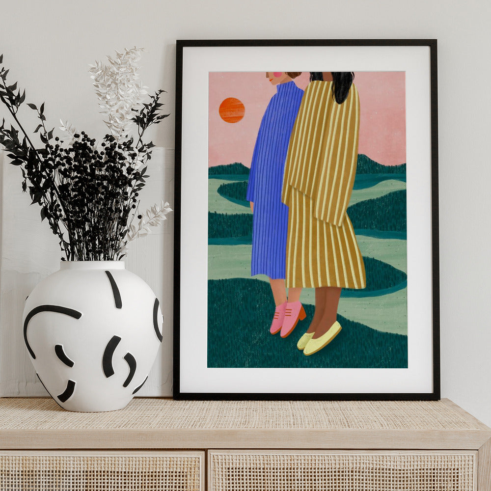 Friends With Striped Dresses - Art Print by Bea Müller