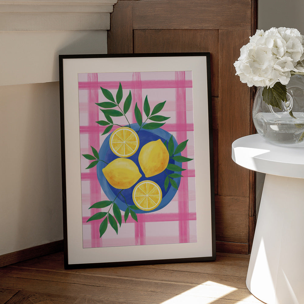 Lemons on a Blue Plate - Art Print by Elena Ristova