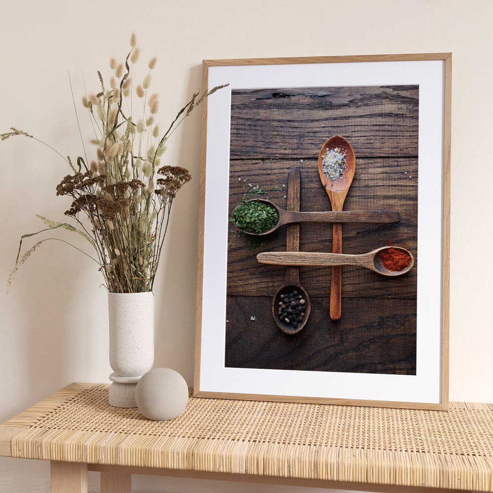 Wooden Spoons With Colorful Spices - Art Print by Karina Aleksandrova