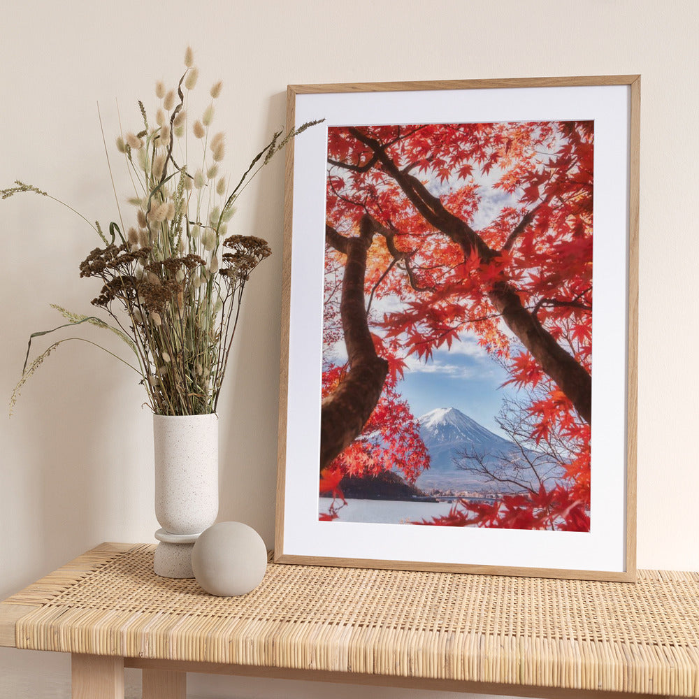 Mt.fuji is in the autumn leaves - Art Print by Makiko Samejima