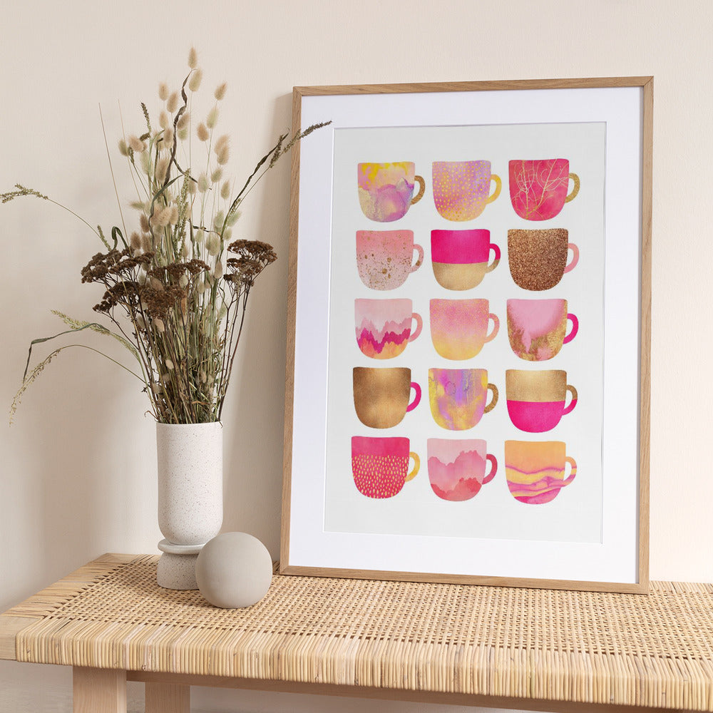 Pretty Pink Coffee Cups - Art Print by Elisabeth Fredriksson