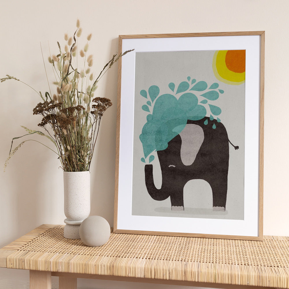 Elephant Splashing - Art Print by Treechild
