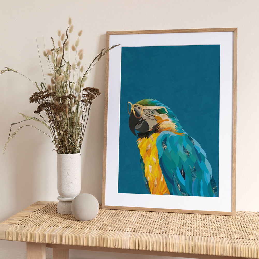Vibrant macaw wearing glasses - Art Print by Sarah Manovski