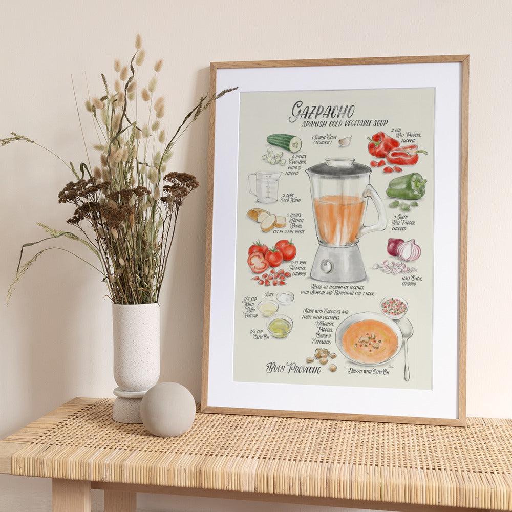 Gazpacho illustrated recipe in English - Art Print by Rosana Laiz Blursbyai