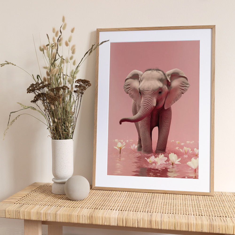 Elephant in Blossoms - Art Print by Treechild