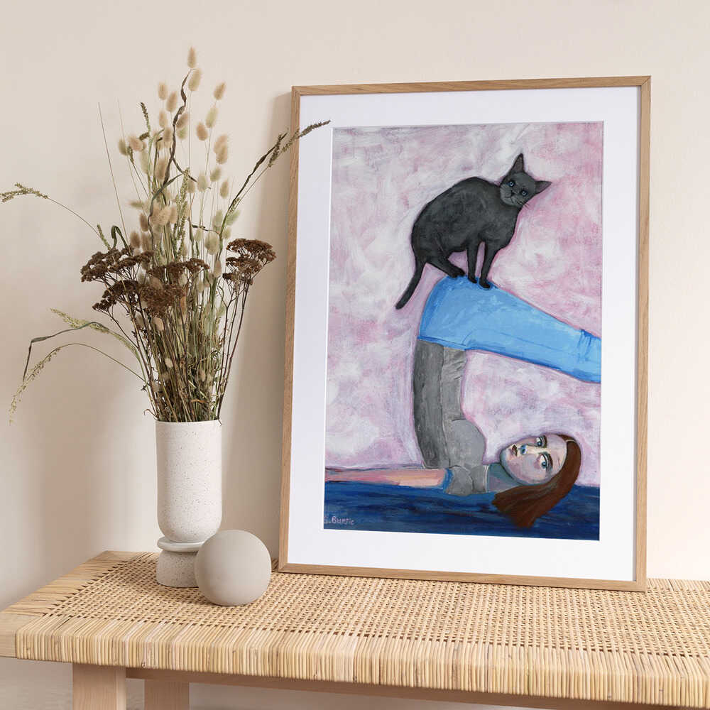 Yoga with my Cat - Art Print by Sharyn Bursic