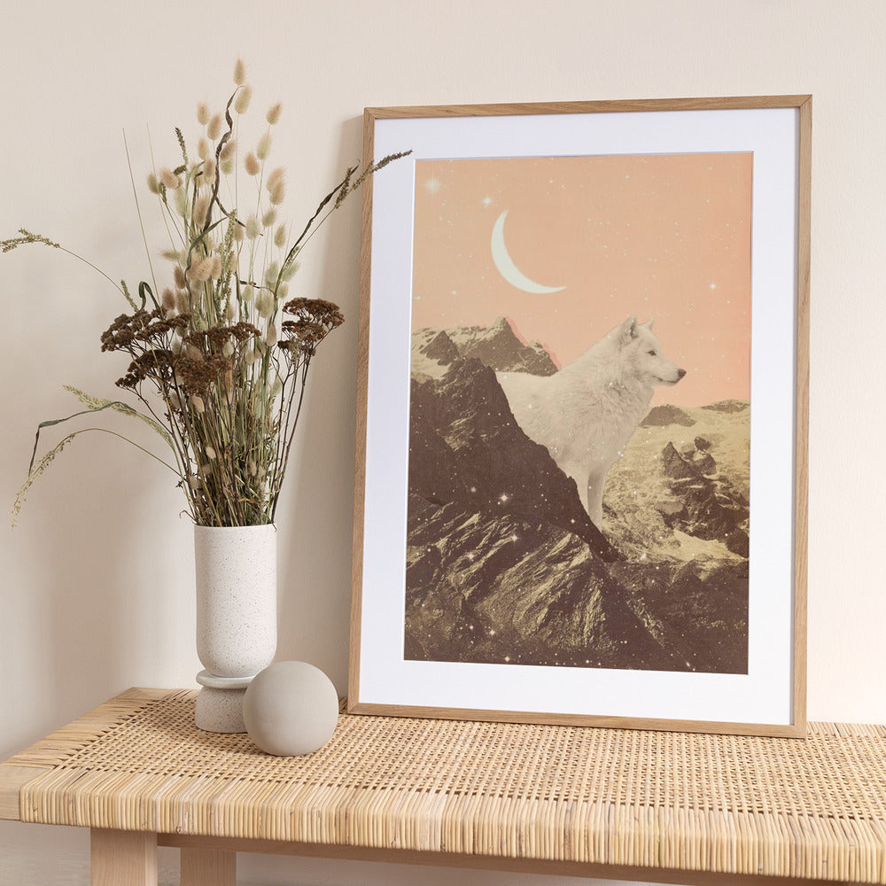 Giant White Wolf In Mountains - Art Print by Florent Bodart