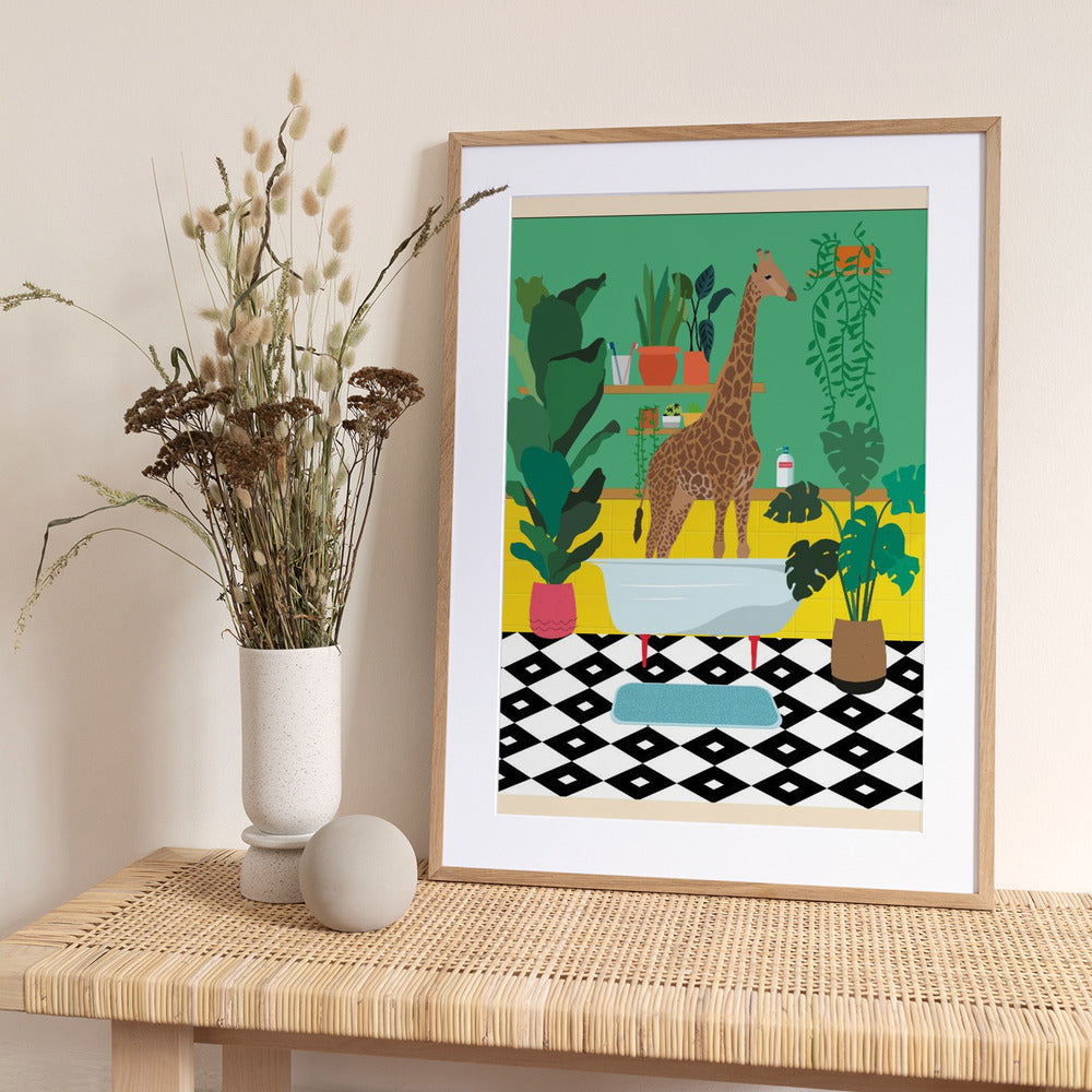 Giraffe Bathtime - Art Print by WallChart Art Studio