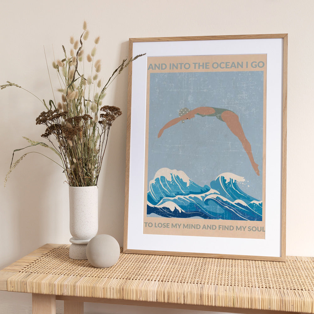 Into the Ocean I Go (grey) - Art Print by WallChart Art Studio