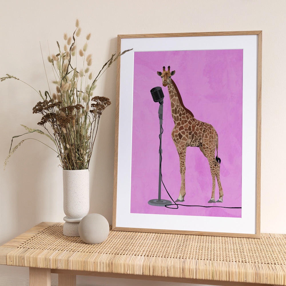 Giraffe Microphone Pink 01 - Art Print by Sarah Manovski