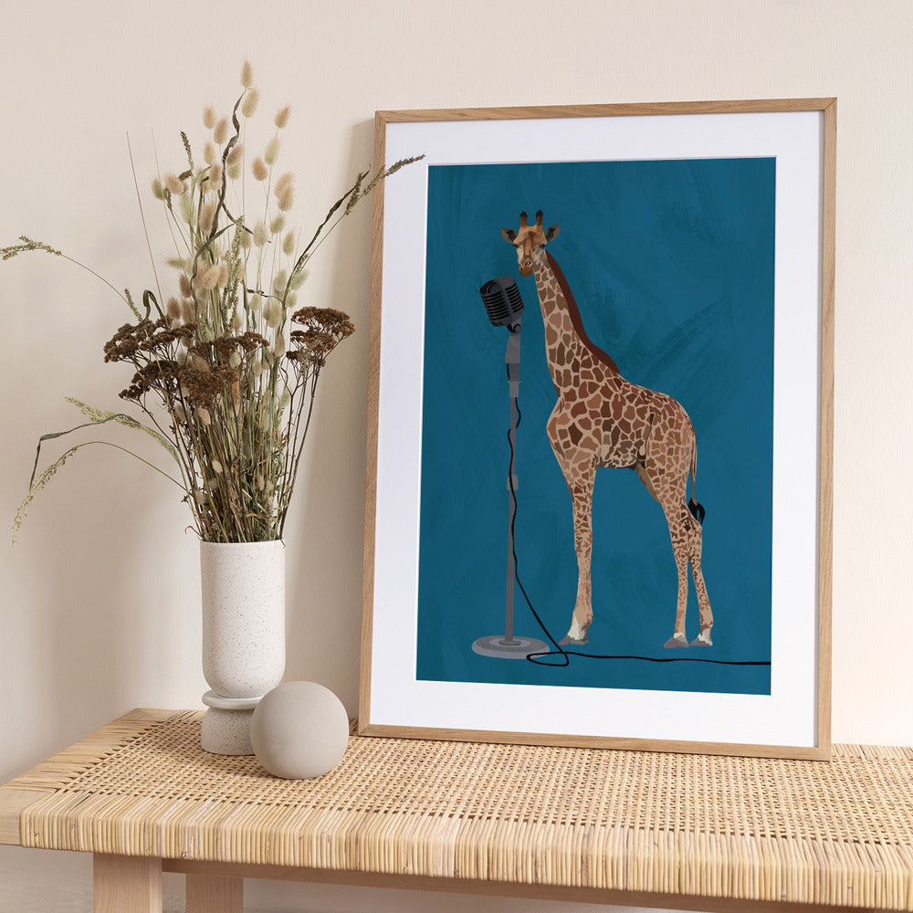 Giraffe Microphone Pink 2 01 - Art Print by Sarah Manovski
