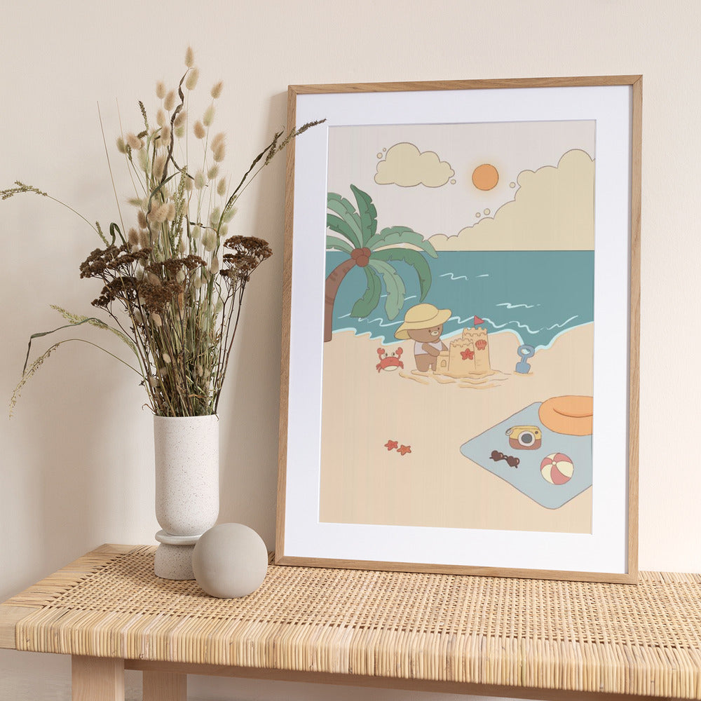 Bear on summer beach - Art Print by Xuan Thai