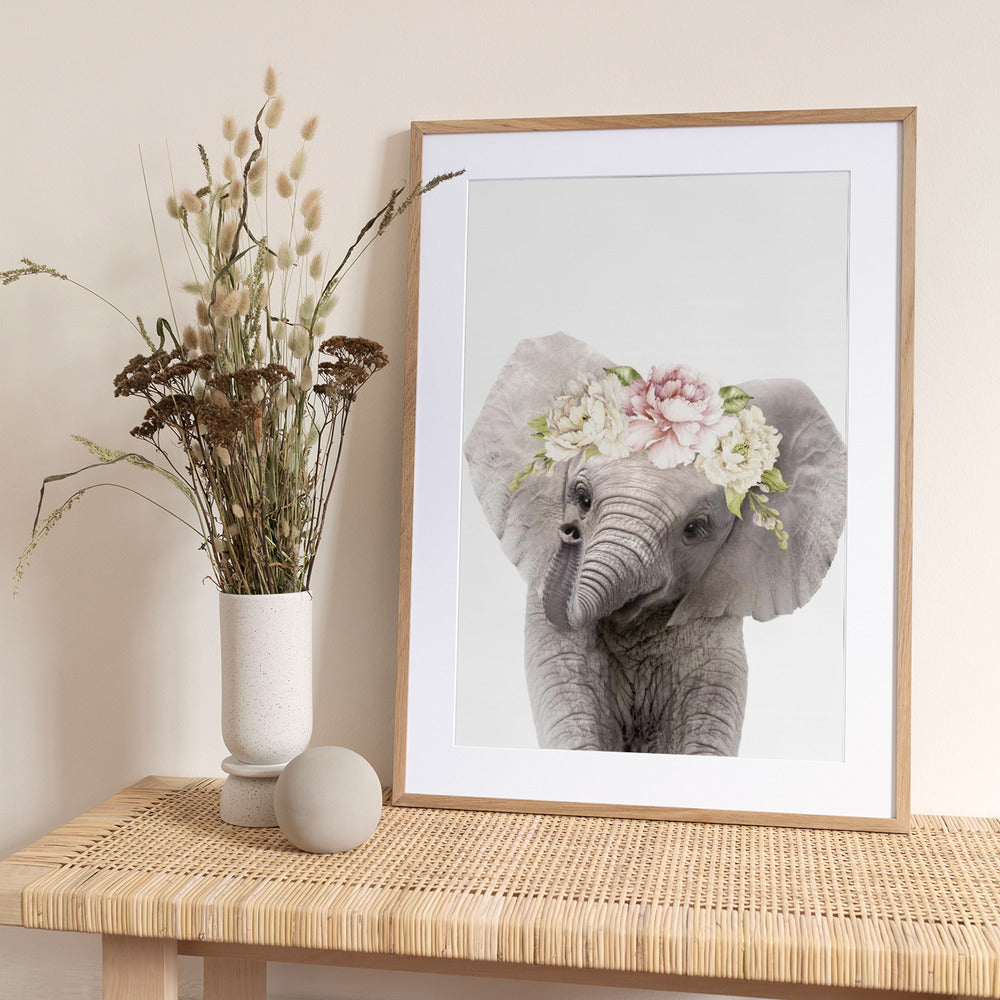 Floral Baby Elephant - Art Print by Lola Peacock