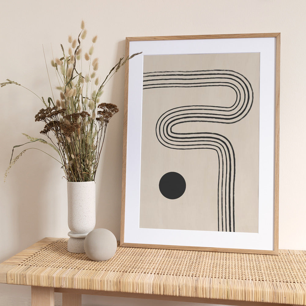 Black Curved Lines and a Circle - Art Print by Elena Ristova