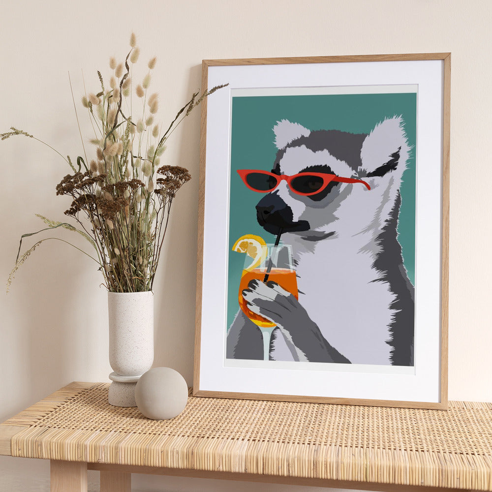 Jugdy Lemur with Drink - Art Print by ByKammille