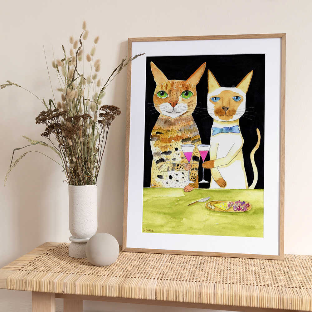 Cats Drinking Best Friends - Art Print by Sharyn Bursic