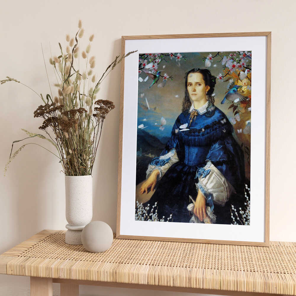 Lady Blue Hummingbird Blooms - Art Print by Sue Skellern