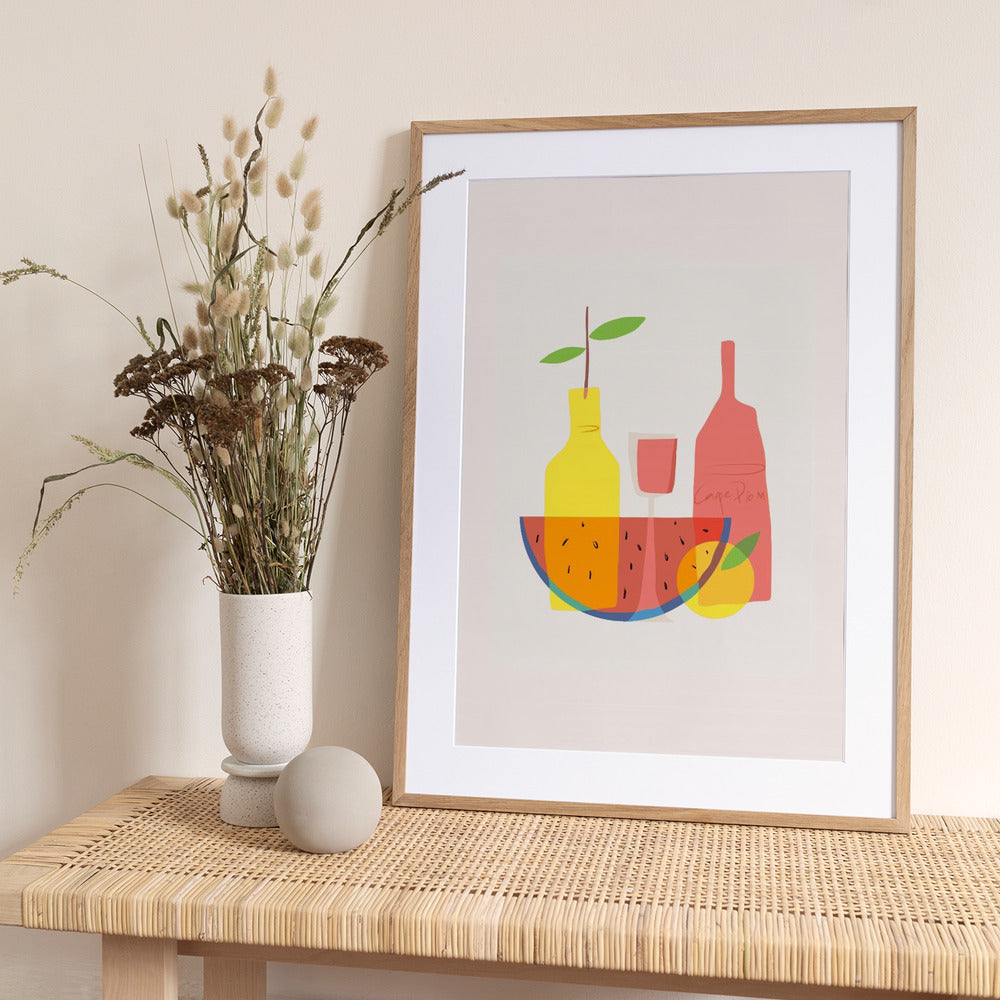 Still Life With Wine and Bottles - Art Print by Little Dean