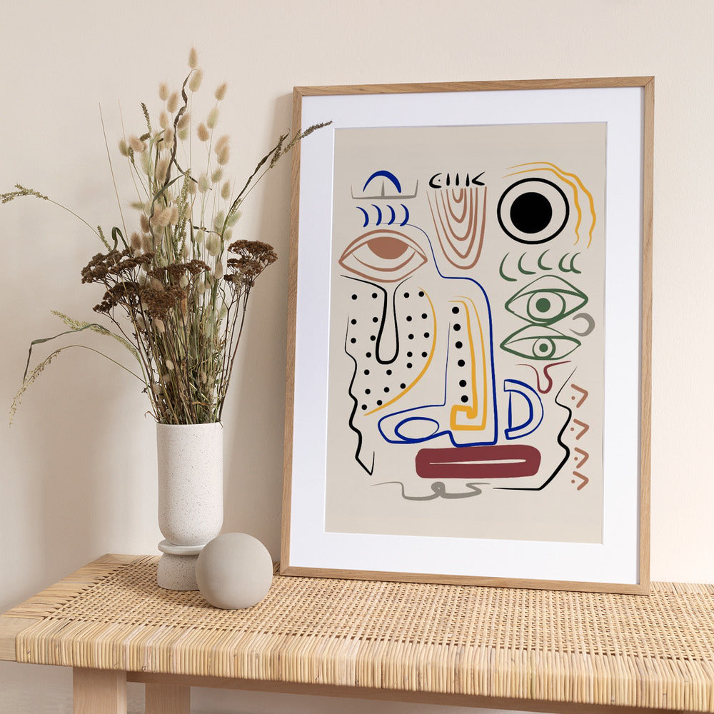 Line Art Bizarre Aboriginal Portrait - Art Print by Little Dean