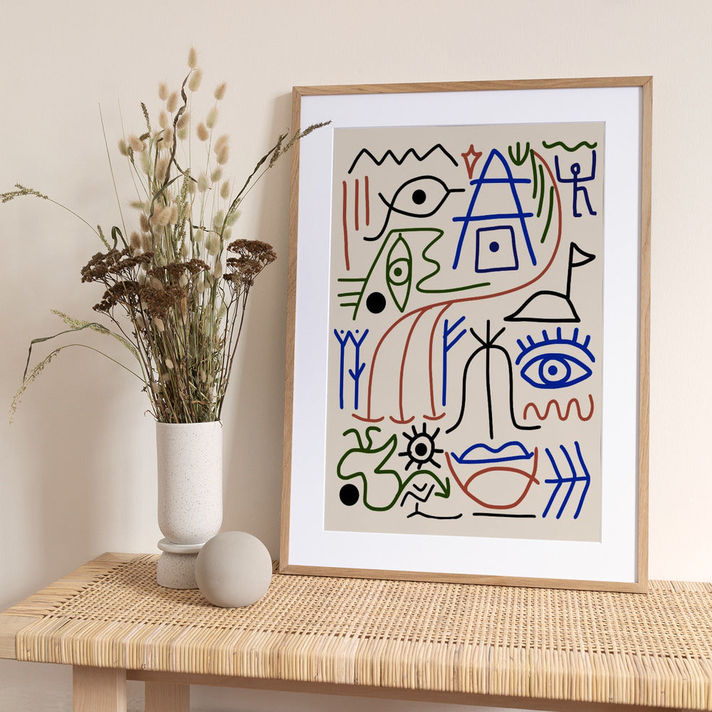 Line Art Bizarre Ancient Symbol - Art Print by Little Dean
