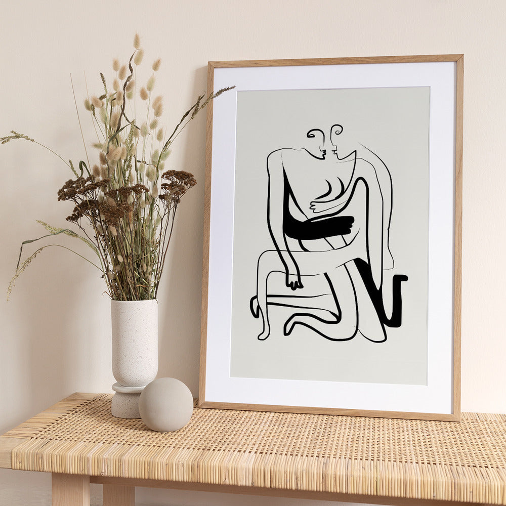 Hugs and Kisses Line Art - Art Print by Little Dean