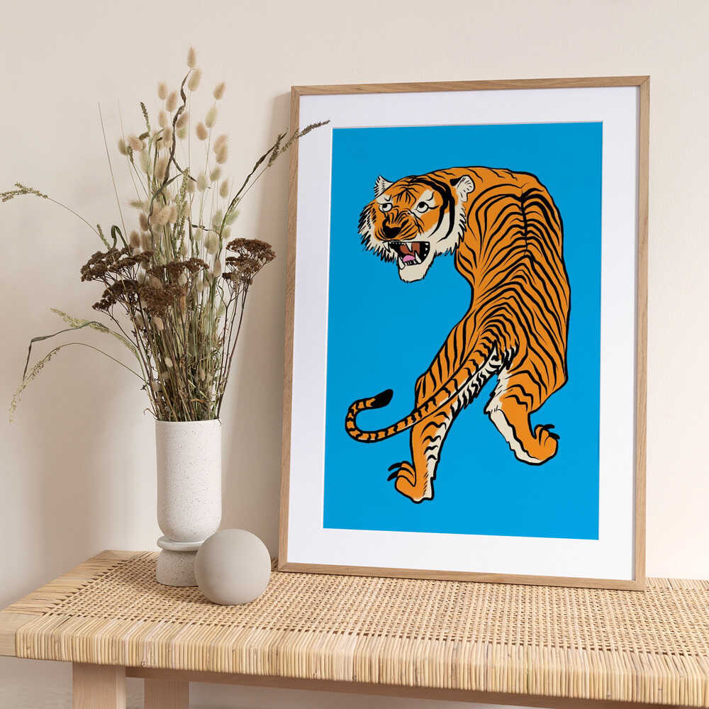Tiger In Orange and Blue - Art Print by Little Dean