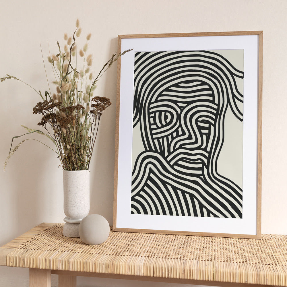 Stylized Human Face With Black Stripes - Art Print by Little Dean