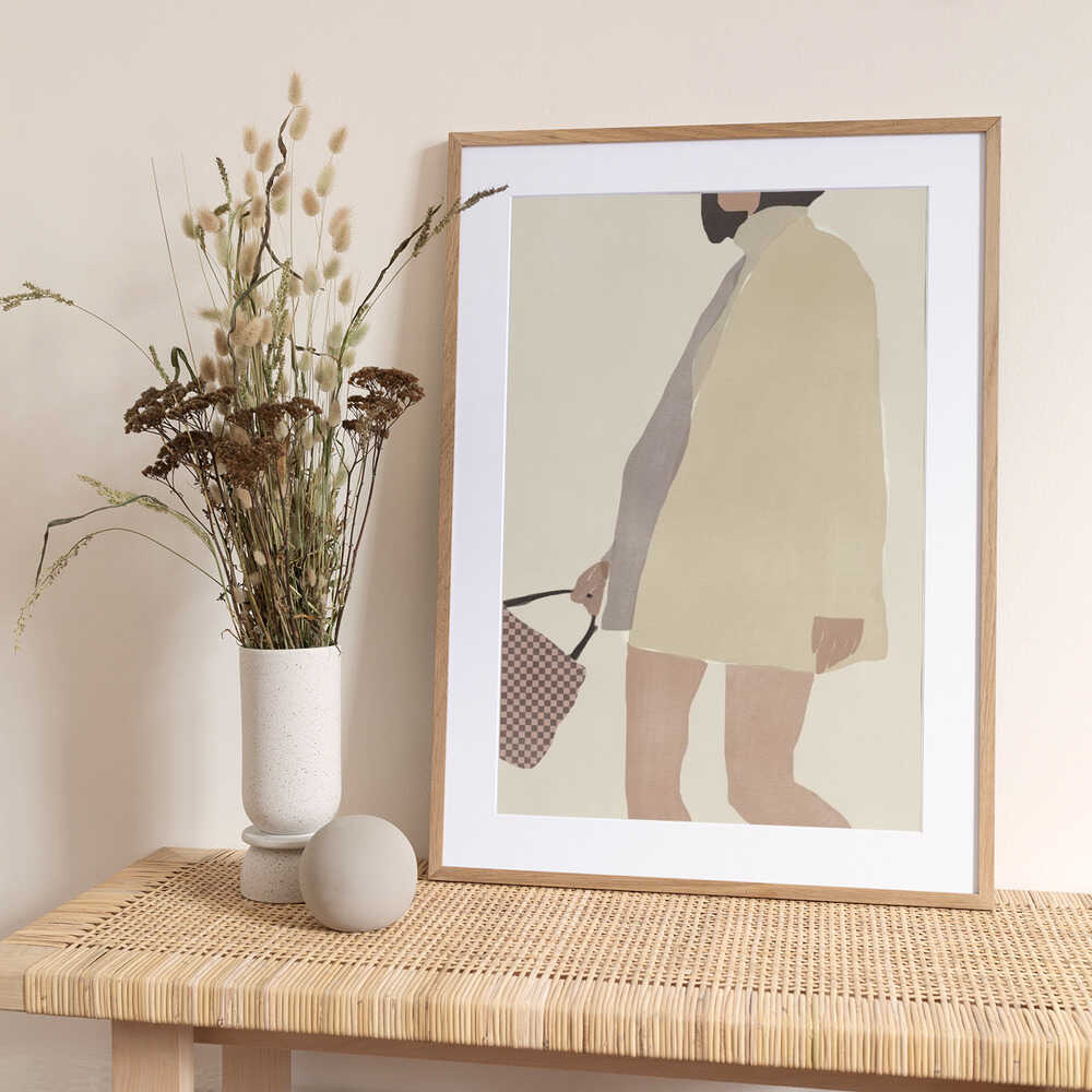 Stylish Figure Holding a Patterned Handbag - Art Print by Little Dean